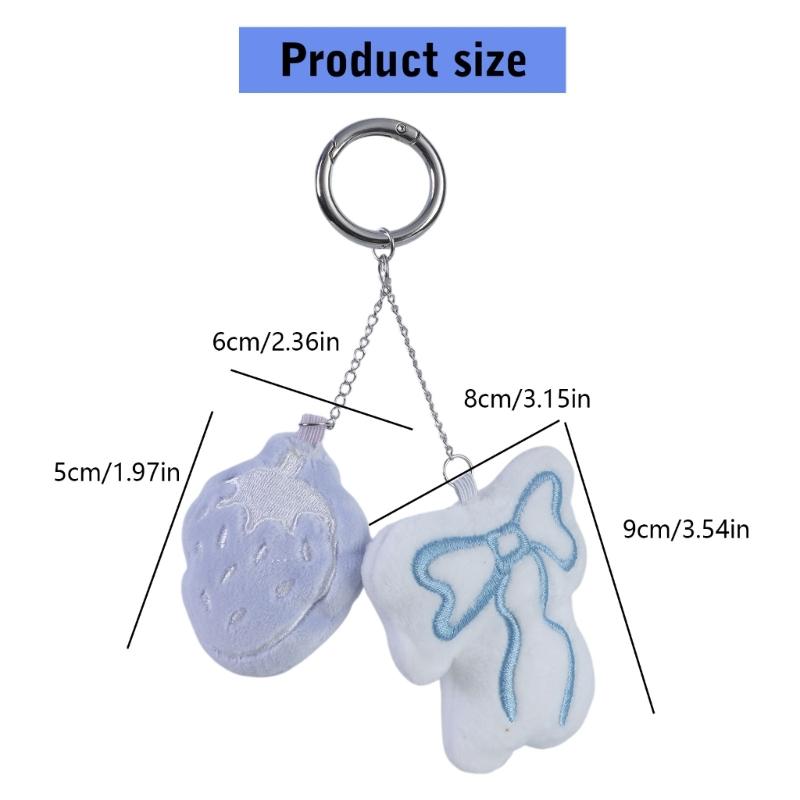 Sweet Plush Strawberry Bowknot Keychain Pendant Fashion Lovely Hangings Ornament Keyring Backpack Decoration Charm