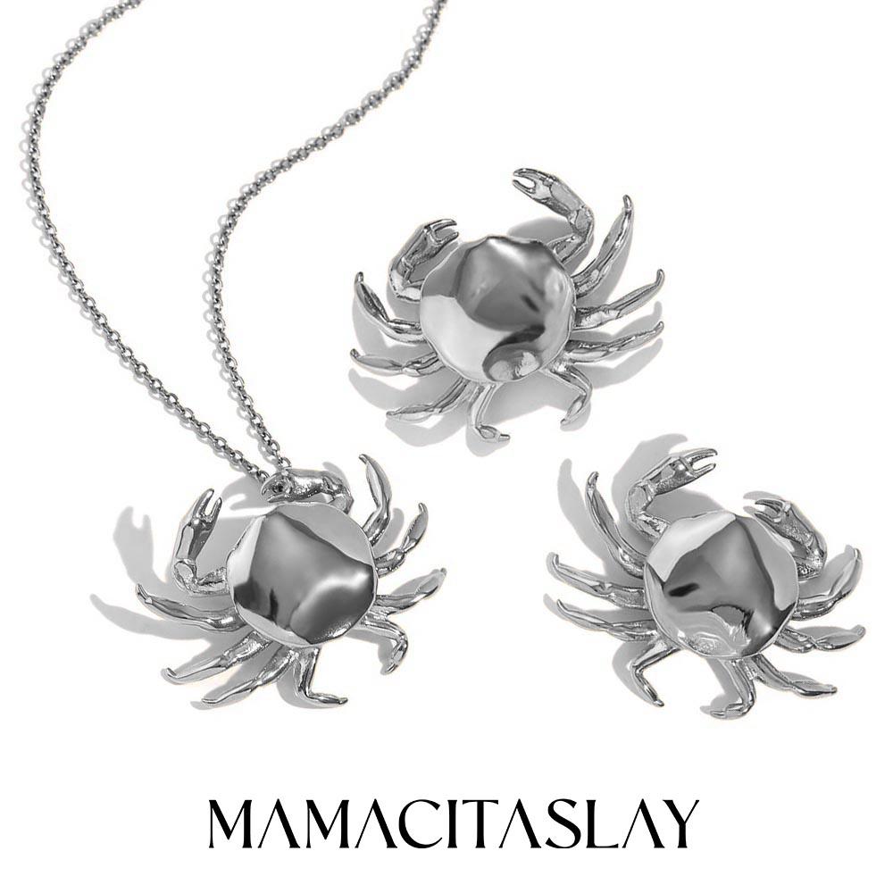 

MamacitaSlay 2026 New Design Stainless Steel Crab Pendant Necklace Earrings 2PCS Holiday Party Waterproof Jewelry Set Women 45cm