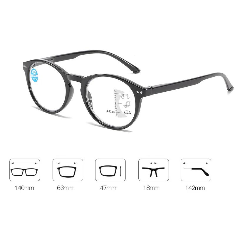 Round Frame Progressive Glasses Men Ultralight HD Multifocal Reading Glasses Ladies Women Blue Light Blocking Presbyopia Eyewear