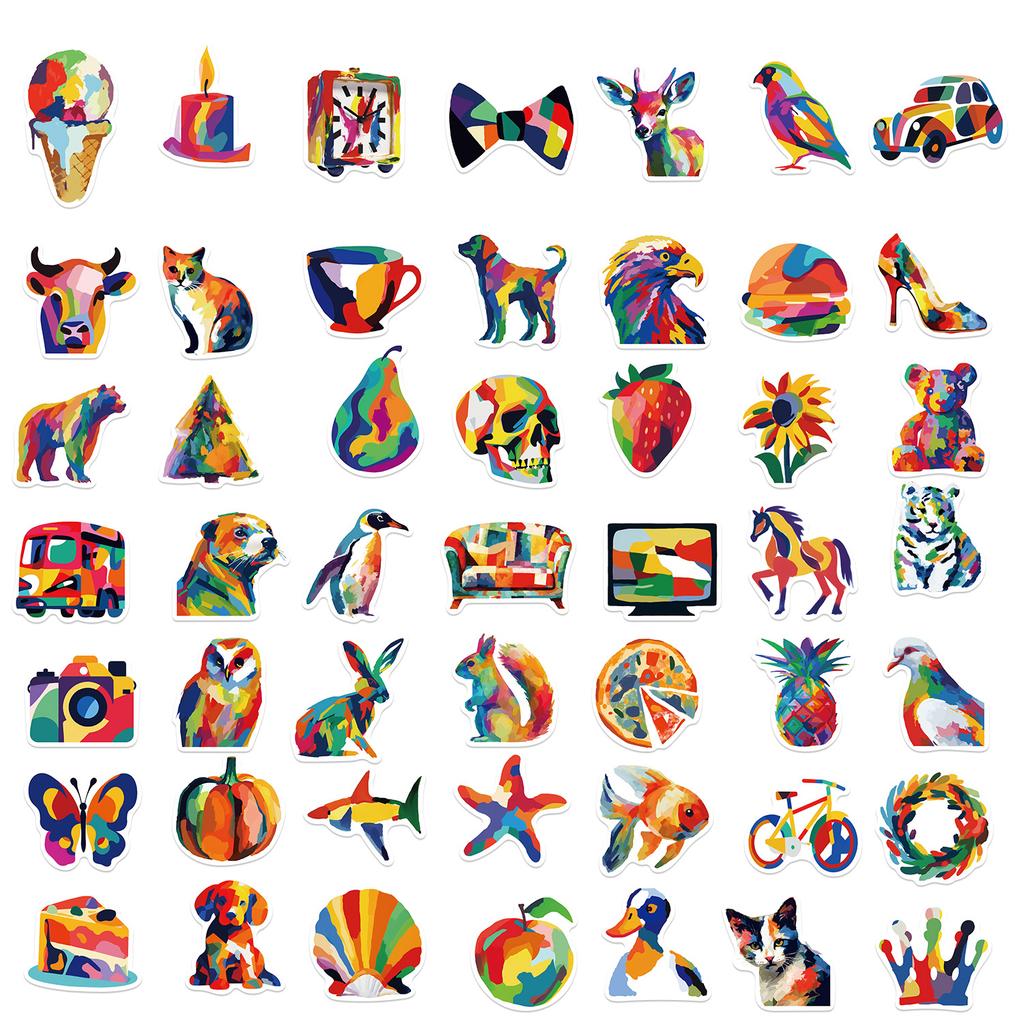 50 Colored Lines Animal Graffiti Stickers Guitar Laptop Suitcase DIY Waterproof Stickers