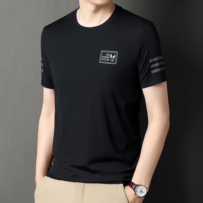 Letní Nové Pánské Tričko s Krátkým Rukávem pro Mladé a Středního Věku Korejský Styl Potisk Kulatý Výstřih Módní Značka Pánské Tričko s Polovičním Rukávem