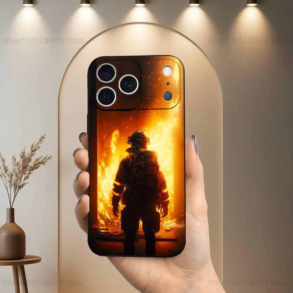 Fire Safety Firefighter Phone Case For iPhone 17,16,15,14,13,12,11 Plus,Pro Max,XS,X,XR,SE,Mini,8,7,Soft Silicone Black Cover