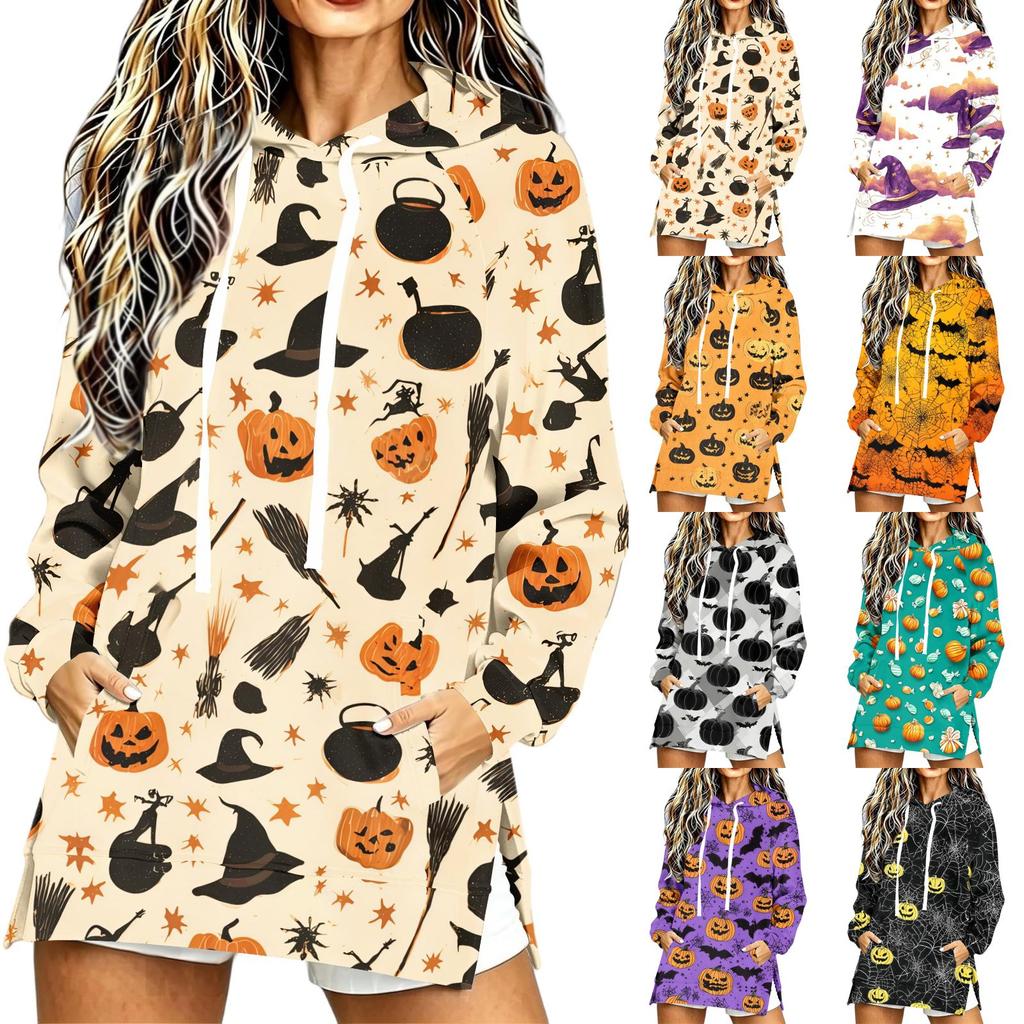 Women's Casual Long Sleeve Halloween Print Pullover Hoodie Sweatshirt