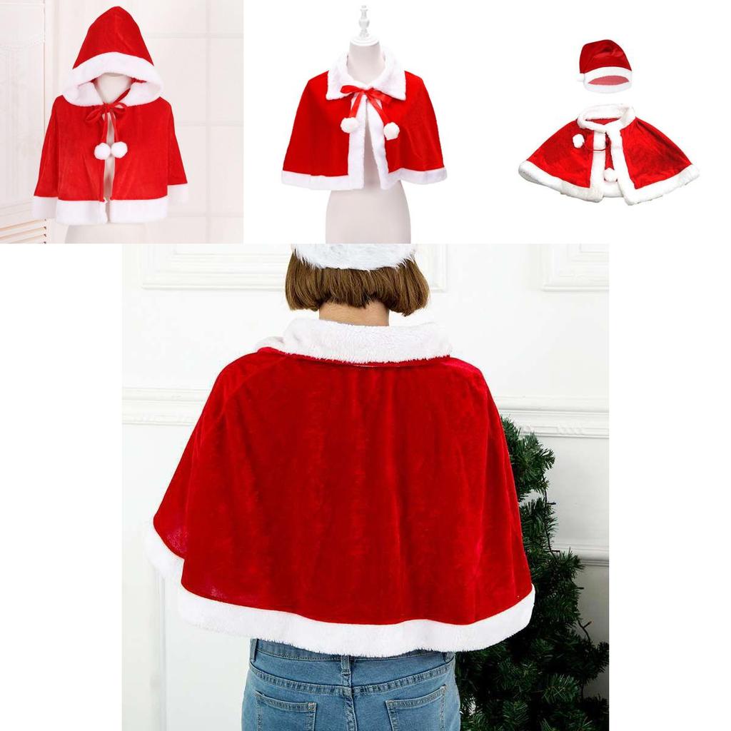 Soft Xmas Santa Costume Set Red Velvet Cloak Hat For All Ages