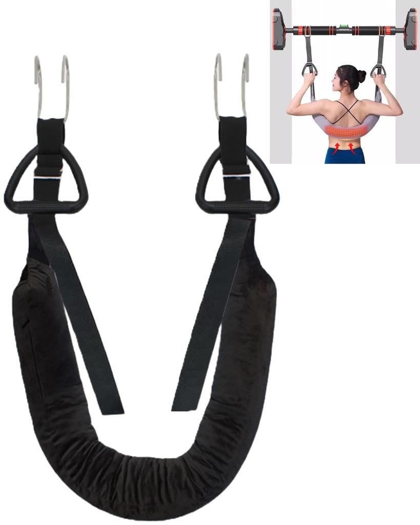 GRHONC Back Lumbar Traction Back Back Spine Arched Back Improvement Goods with Stretcher, Belt, Waist, Stretching, Pain, Stretching, (Black, Handle)