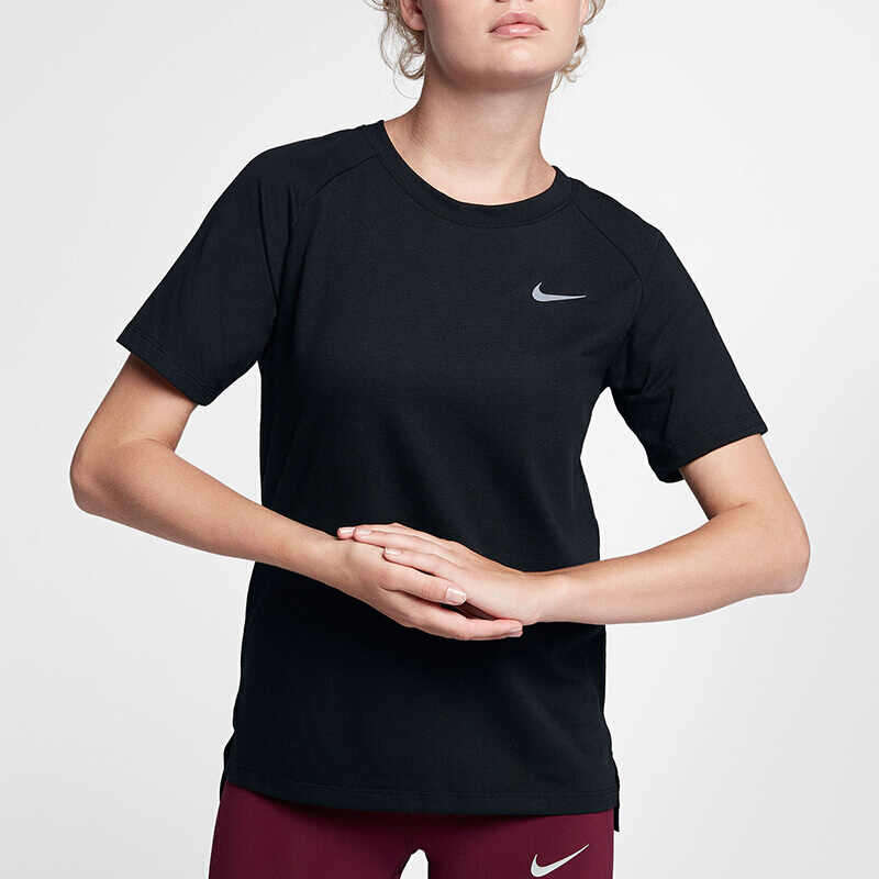 Nike Dri-Fit Tailwind Running T-Shirt Women Tops Black 890192-010