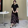 DIMANAF 2025 Women Summer Long Dress Vintage Short Sleeve Shirt Floral Dress Basic Casual Loose Plus Size Dress