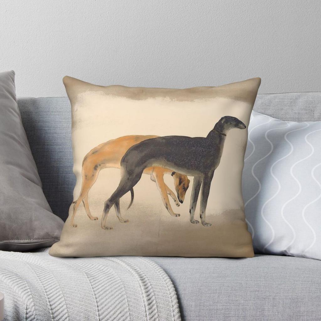 Two Greyhounds Square Pillowcase Polyester Linen Velvet Printed Zip Decor Sofa Seater Cushion Case Wholesale