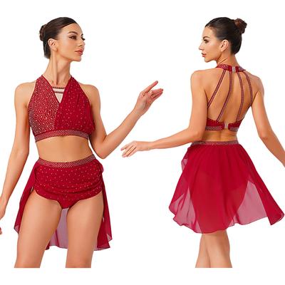 Dam Gudstjänst Dansdräkt Långärmad Design Asymmetrisk Fåll Klänning Kontrastfärg Vida Ben Byxor Set