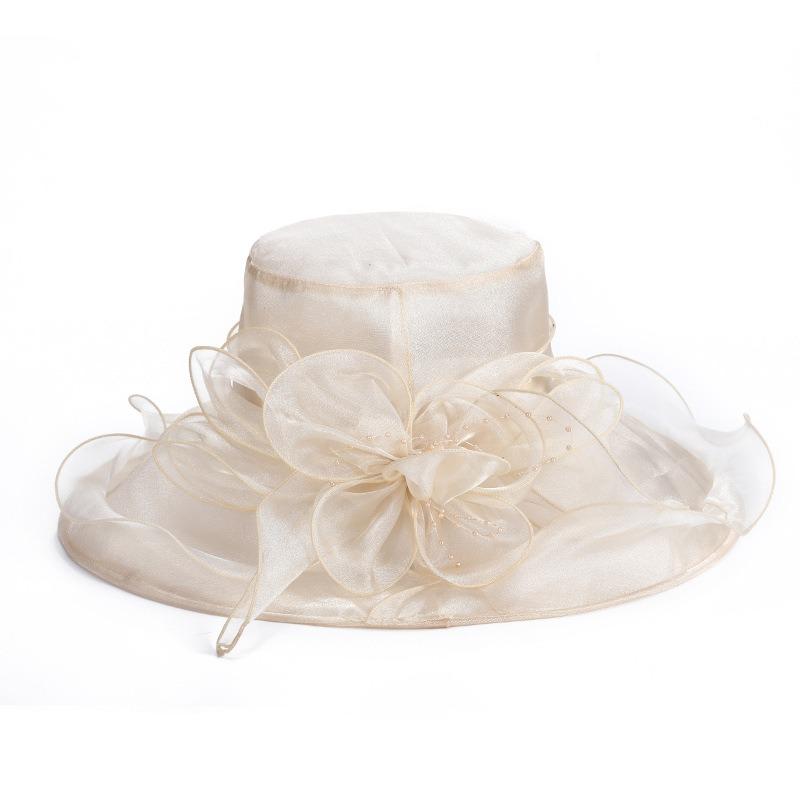 

Элегантная летняя женская шляпа от солнца из дышащего органзового материала с тканым цветочным декором, подходит для размера головы 56-58 см бежевый