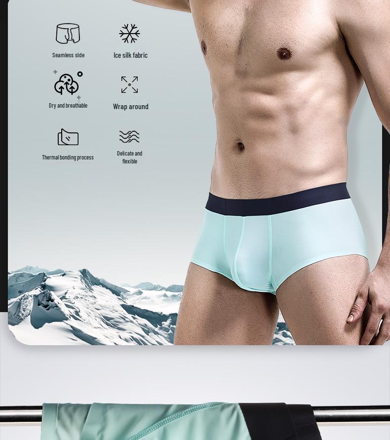 Men's Seamless Ice Silk Triangle Briefs - Breathable, Thin, Mid-Waist Sports Underwear for Summer