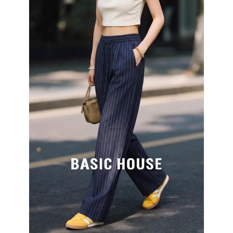 Basic House Women s Vintage Striped Wide-leg Pants L