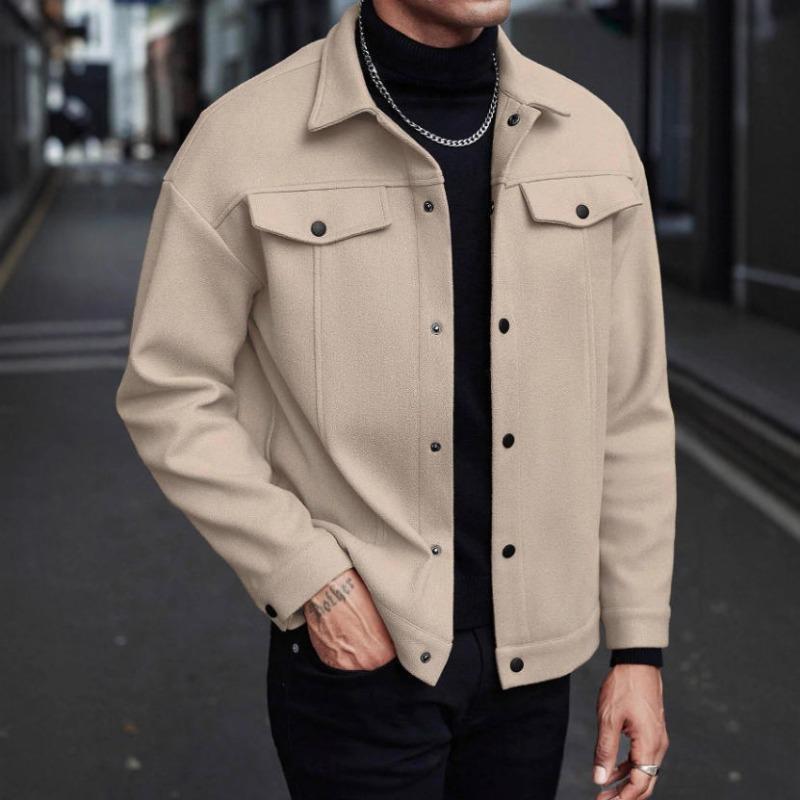 2025 Men's Autumn and Winter New Woolen Jackets European Fashion Simple Solid Color