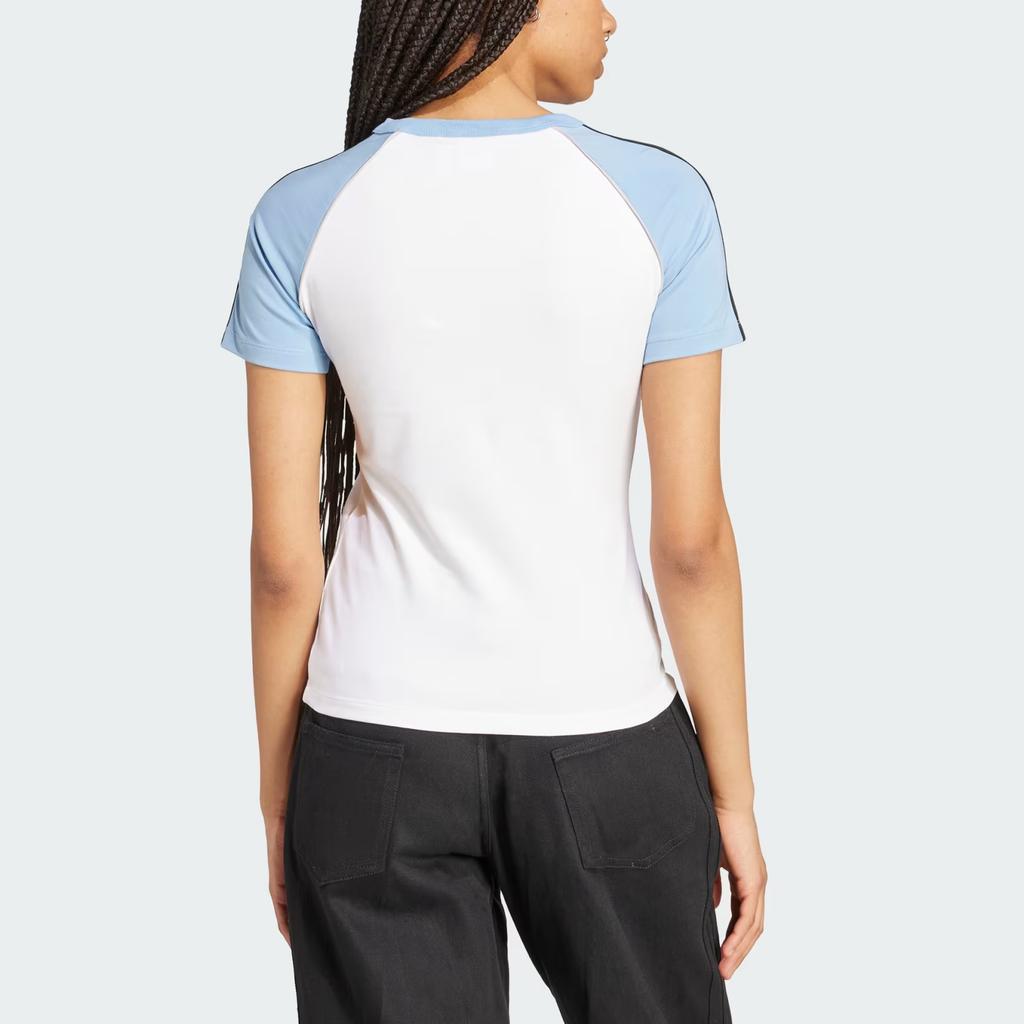 adidas Originals Adicolor 3-Stripes Raglan Slim Fit Round Neck Short Sleeve T-Shirt Women Tops JV7191