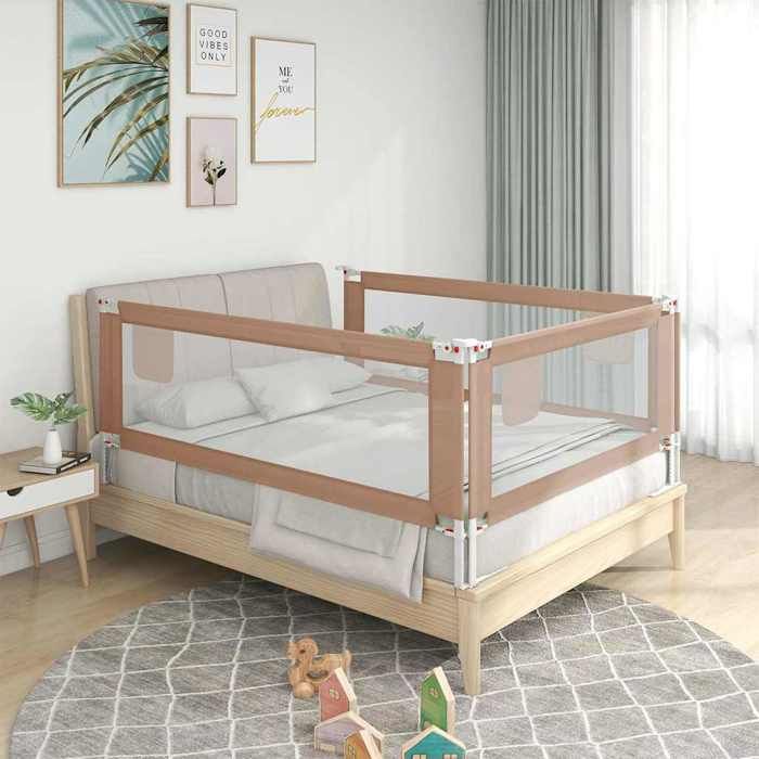 VidaXL Child Bed Safety Barrier Taupe 90x25 Cm Fabric