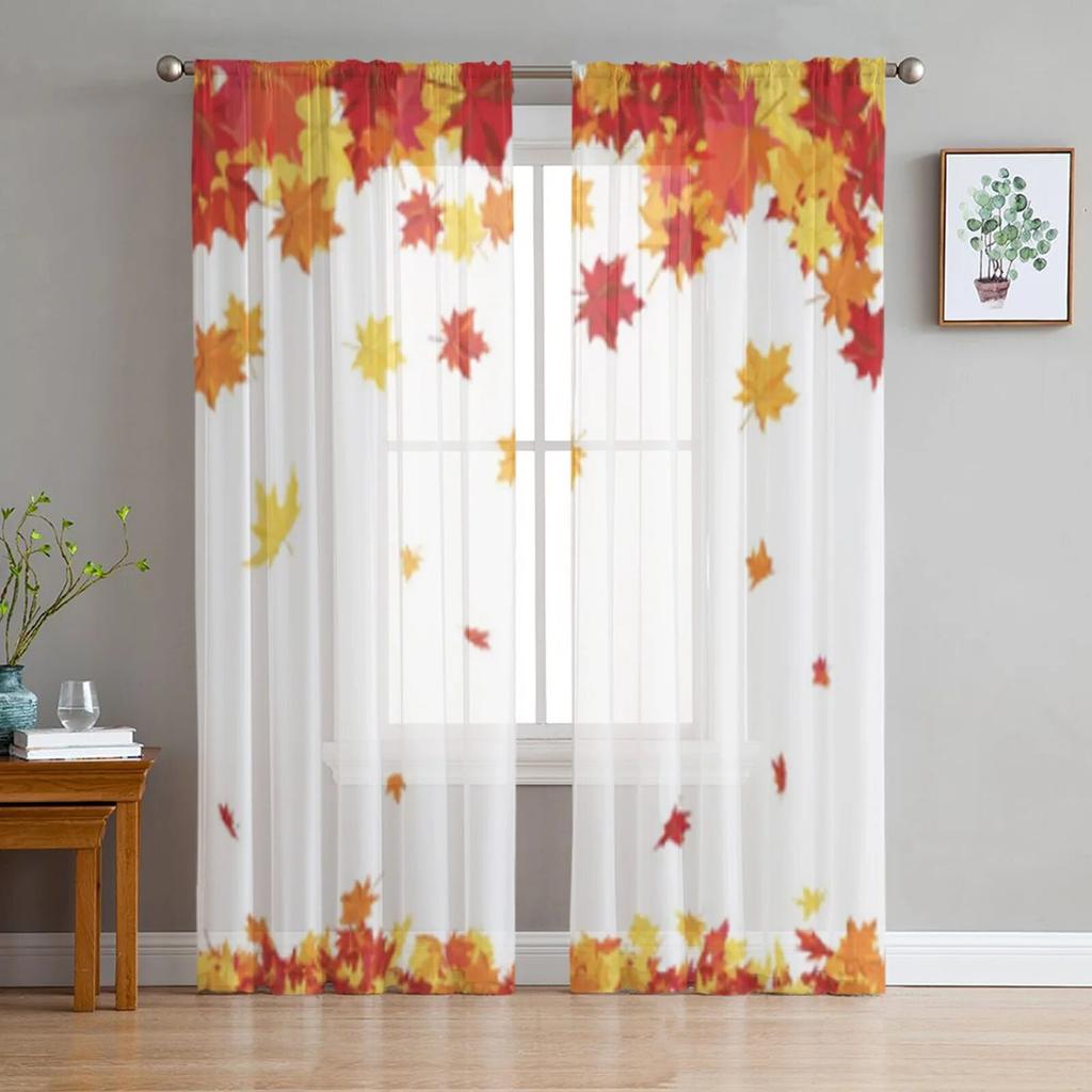 Autumn Beauty Leaves Yellow Sunshine Window Curtains Living Room Tulle Curtains Kitchen Decor Kids Room Curtain Window Treatment