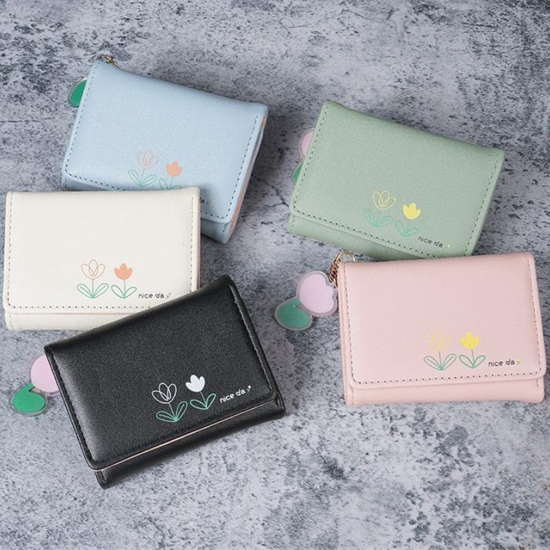 New Small Wallet Women's Leather Short Folding Wallet Student Cute Mini Fashion Hasp Wallet