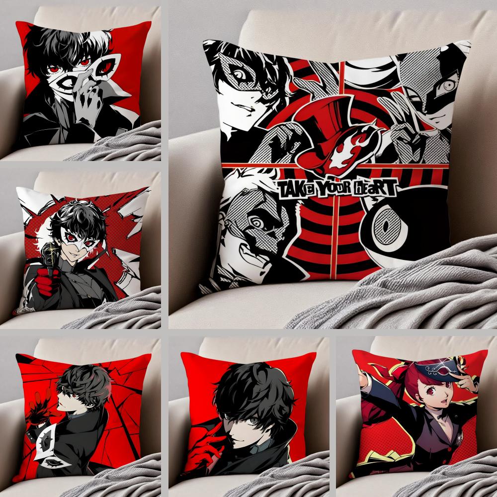 Klassische Anime Persona 5 Kissenbezug Sofakissenbezug Versteckter Knopf Strapazierfähiges Polyester Stuhlkissen