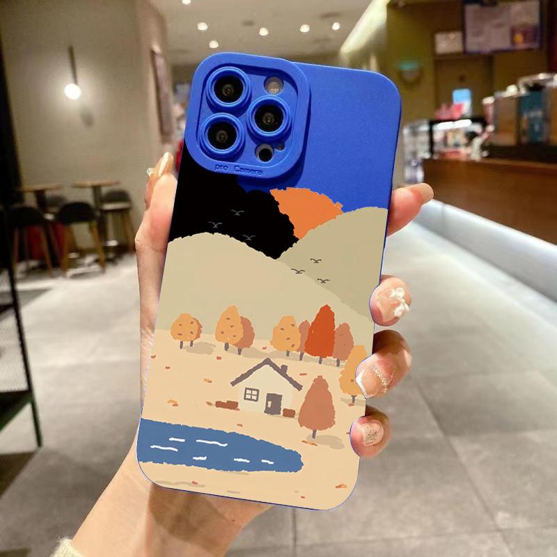 Rural Scenery PaintingFor iPhone 16 Pro Max 15 14 13 12 11 XS X XR 7 8 16 Plus SE 2020 16E Silicone Case Shockproof Soft Cover