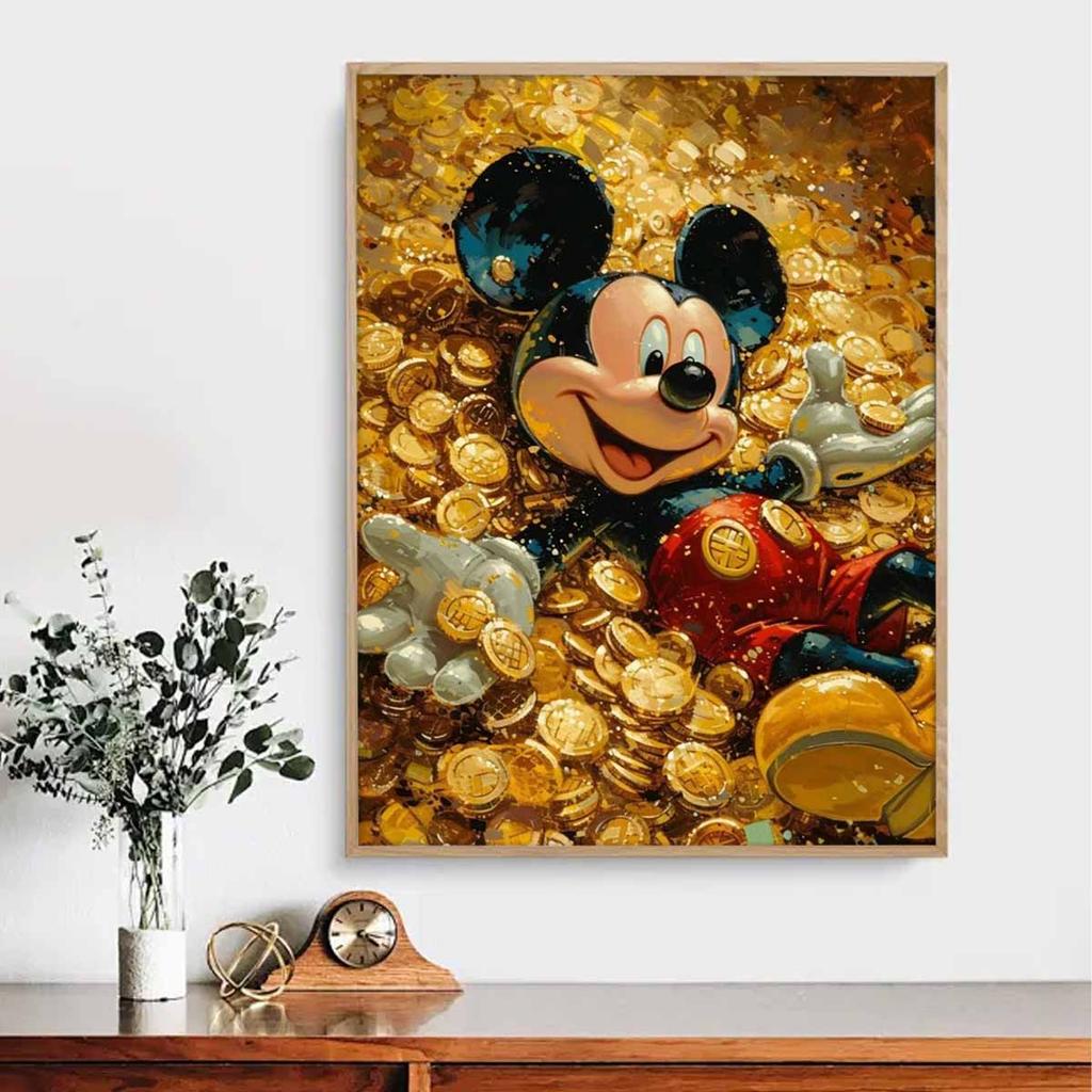 5D Diy Diamond Painting Mickey In The Pile of Gold Coins Full Drill Rhinestones Mosaic Embroidery Handmade Products Home Decor Gift