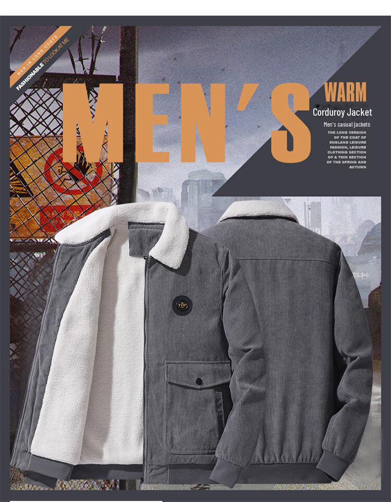 Men's Thickened Winter Lamb Fleece Jacket - Warm Cotton-Padded Coat for Middle-Aged and Elderly