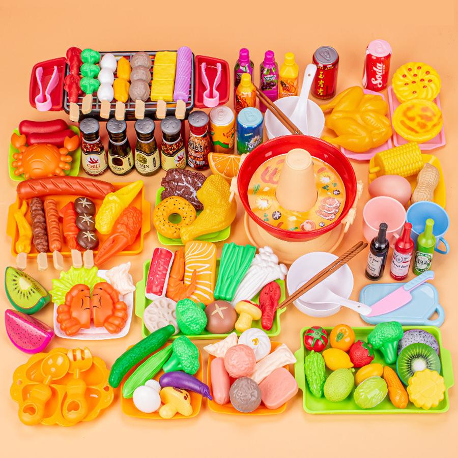 Large Play Food Set for Kids Kitchen | BBQ Grill Hot Pot Pretend Cooking Toys | Birthday Gift for Children