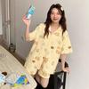 Yellow plaid bear pajamas women's summer new short-sleeved sweet high-value loungewear girl princess style suit
