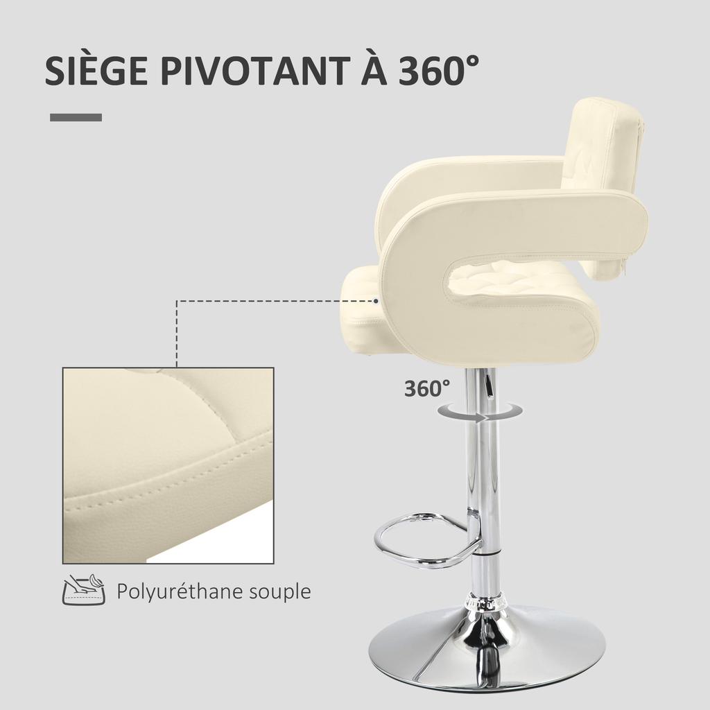 Sgabello da Bar Girevole in Metallo con Schienale in PU Braccioli Base Cromata Sgabello da Pub Sgabello da Cucina Regolabile in Altezza con Sollevamento a Gas Stile Moderno (beige)