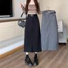 Plus Size Preppy Grey Pencil Skirt for Women Hip Covering Slimming High Waisted A Line Casual All Match Versatile Midi Straight Skirt