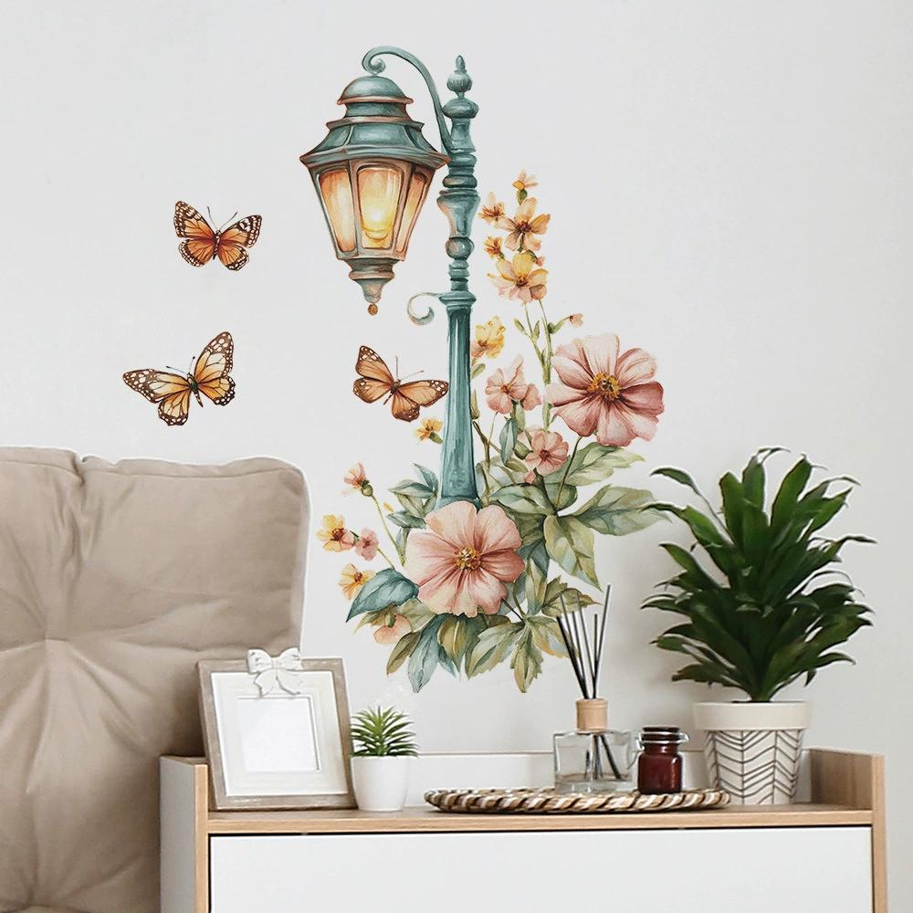 Purple Flowers Butterfly Wall Stickers Living Room Bedroom Background Decor Mural Bathroom Home Decoration Self-adhesive Decals