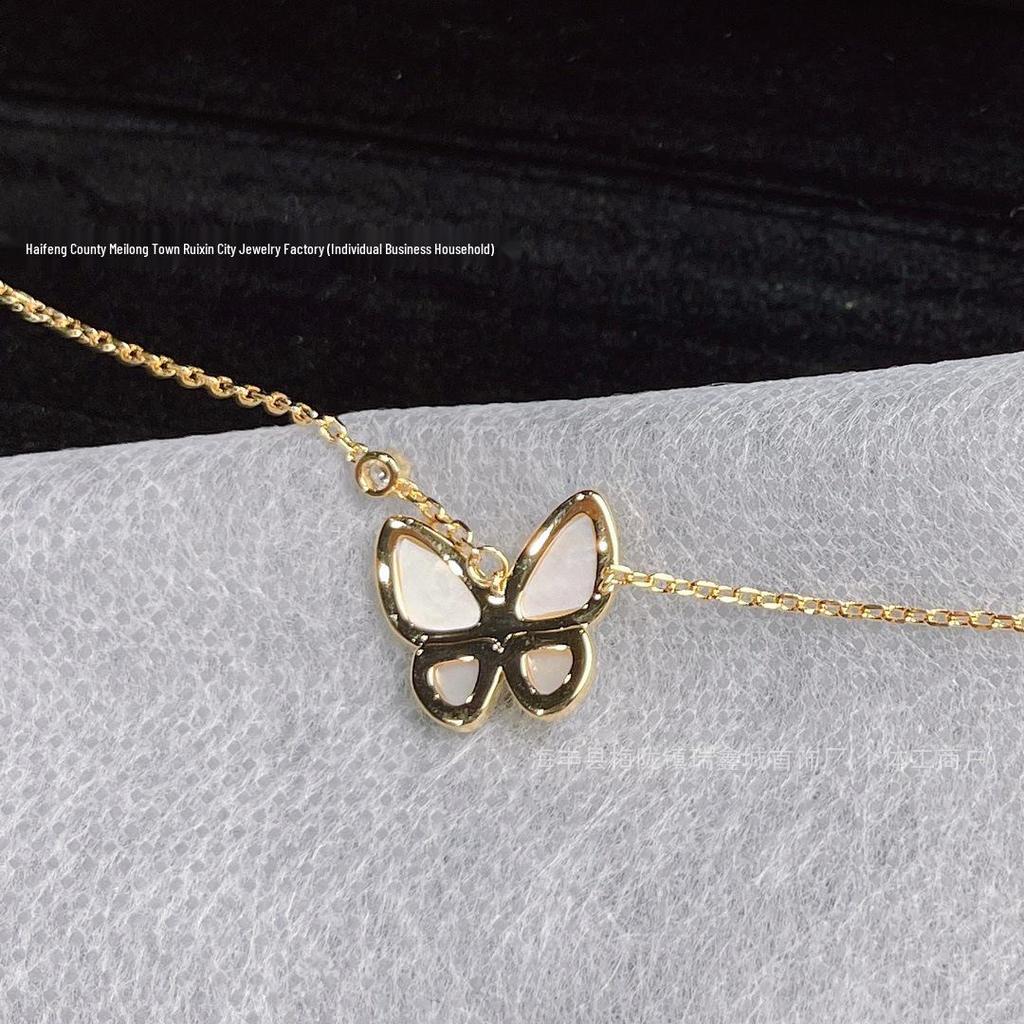 Elegant Butterfly Necklace: Full Diamond White Mother-of-Pearl, 18K Gold Plated, CNC Precision Turquoise Pendant for Women.