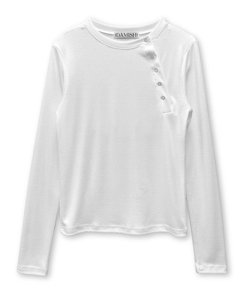 Damiswi Diagonal Snap Button Long Sleeve_White