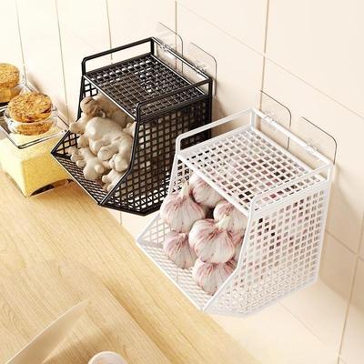 Wall-Mounted Kitchen Basket for Ginger, Garlic, and Seasonings