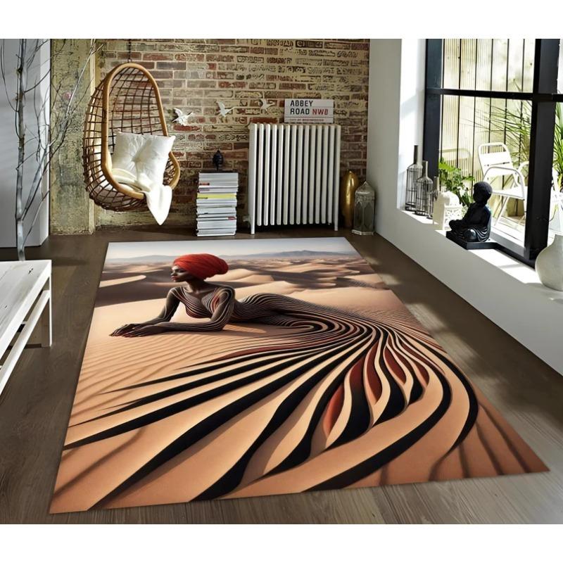 3D Canyon Crack Rug Realistic Geological Fault Carpet with Blue Abyss Optical Illusion Floor Mat for Modern Living Room Decor