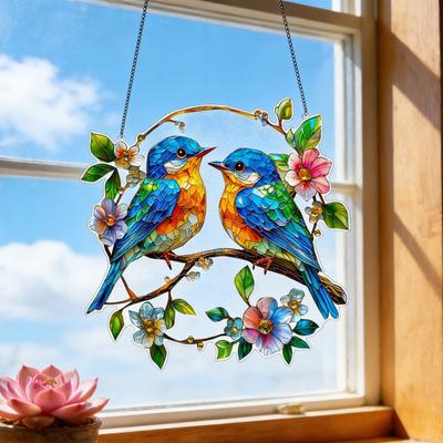 Attrape-soleil Oiseau Vitrail Colibri Ornement à Suspendre à la Fenêtre pour Décoration de Maison Mur Jardin Cadeaux pour Amoureux des Oiseaux