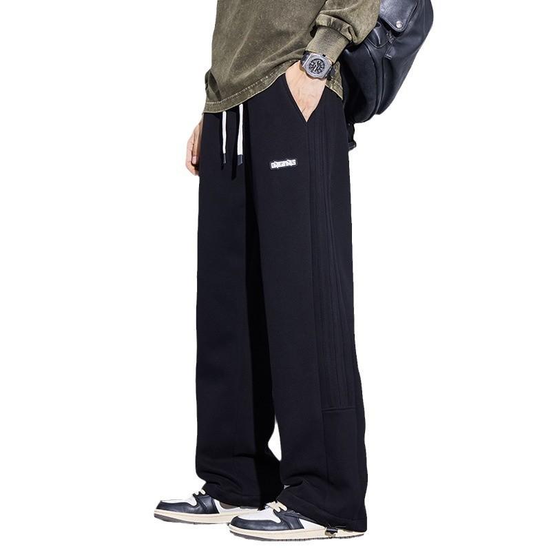 Sweatpants men's spring and autumn trendy brand loose drape straight sweatpants trendy versatile drawstring tied casual pants