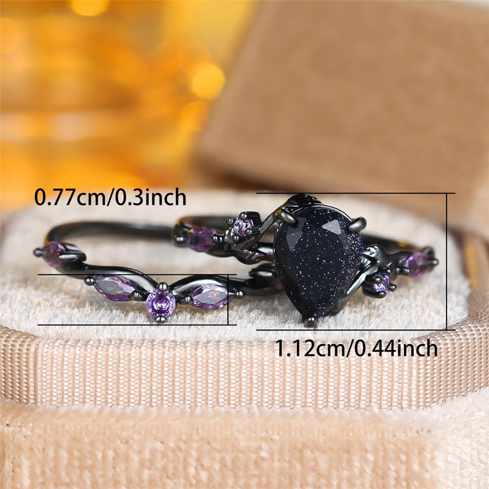 Charm Female Purple Zircon Stone Engagement Ring Set Vintage Black Gold Color Bridal Wedding Bands Party Jewelry For Women