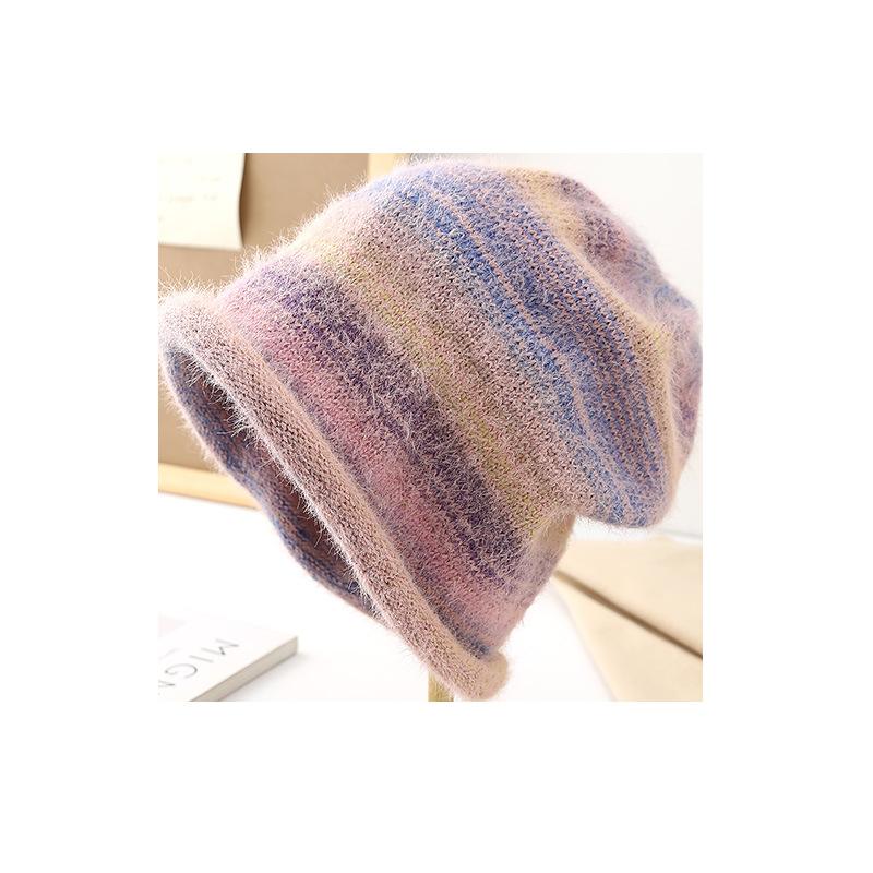 Knitted warm hat women's autumn and winter fashion gradual change color wool cover ear protection confinement hat cold