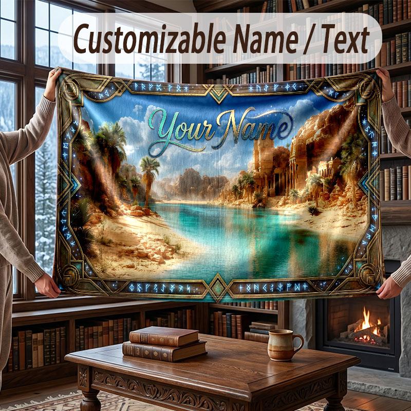 Mountain Landscape Theme Throw Blanket Custom Name Text Personalized Blanket Soft Cozy Blanket for Home Sofa Bed