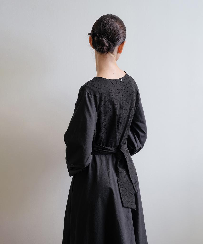 Unis Black Jacquard Tie-Waisted Dress