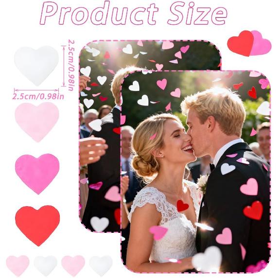 5000Pcs Heart Shaped Paper Confetti Bulk Pack Red Pink Mixed Valentine Hearts for Wedding Engagement Anniversary Party Decorations Table Scatter