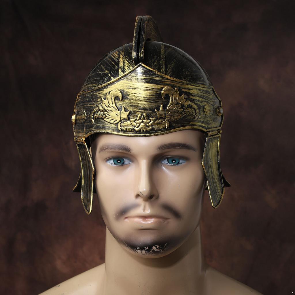Plastic Spartan Gladiator Helmet for Men: Medieval Roman Warrior Knight Costume Headgear for Halloween Stage Performance