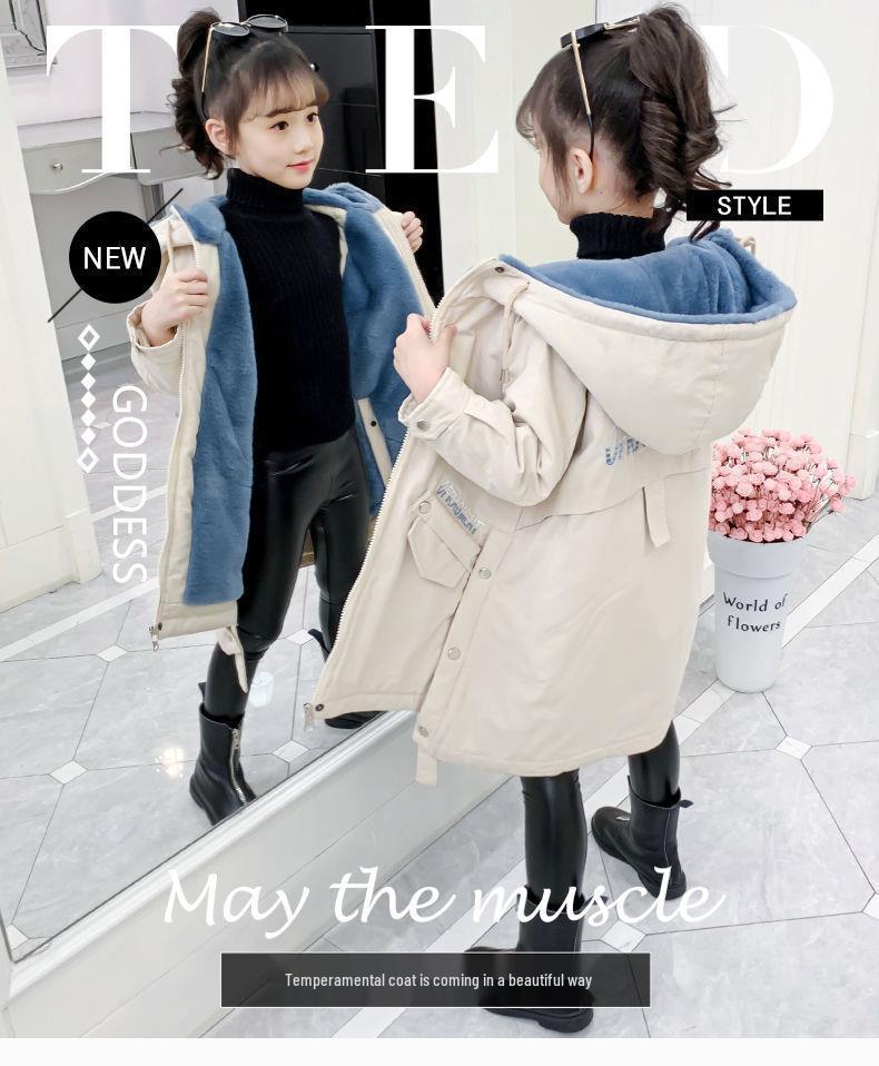 Girls' Mid-Length Cotton-Padded Parka Coat - Autumn/Winter 2024 Trendy Style