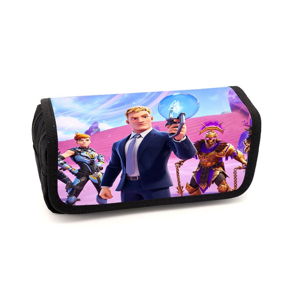 FORTNITE Cartoon Pencil Box Double Layer Flip Pen Case Lightweight Stationery for Kids School Daily Use,Boys&Girls Ages 6-11