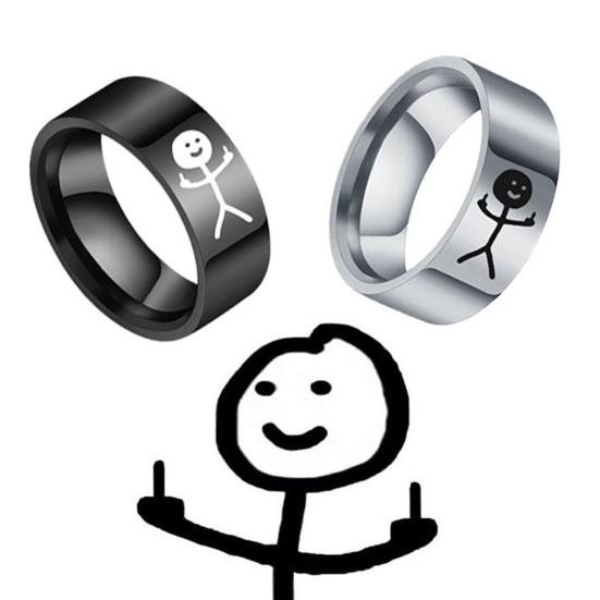 Trendy Hip Hop Decorative Hard High Gloss Stickman Graffiti Finger Ring for Anniversary Women AVE