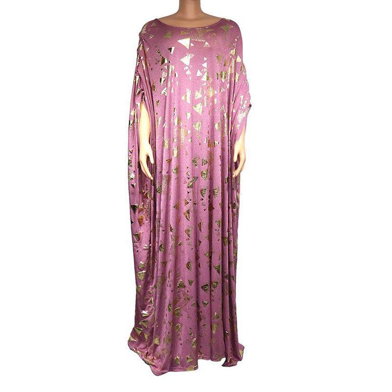 Cross-Border European and American Foreign Trade Amazon Bat Sleeve African Ethnic Style Swing Dress Bronzing Robe Dress