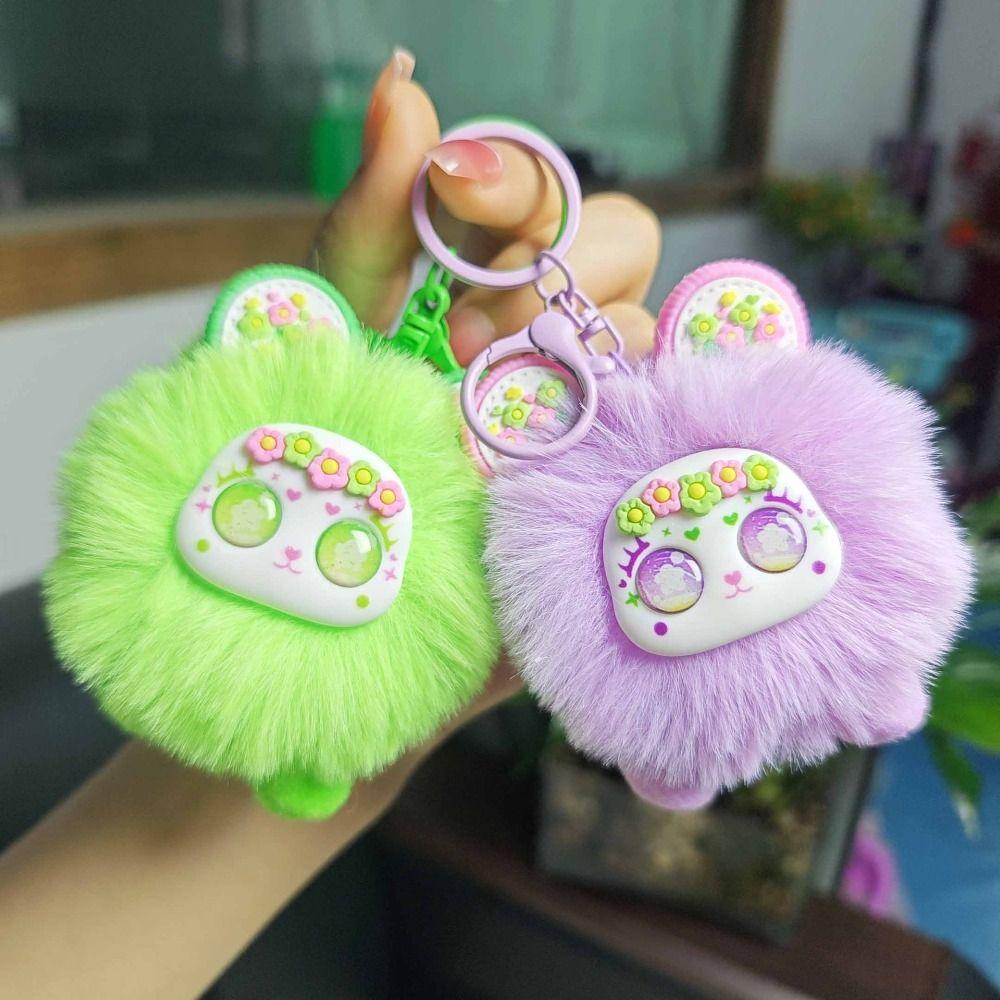 Cute Furry Bear Keychain Lovely Plush Bear Pendant Flower Sea Bear Keychain  Bag Ornaments