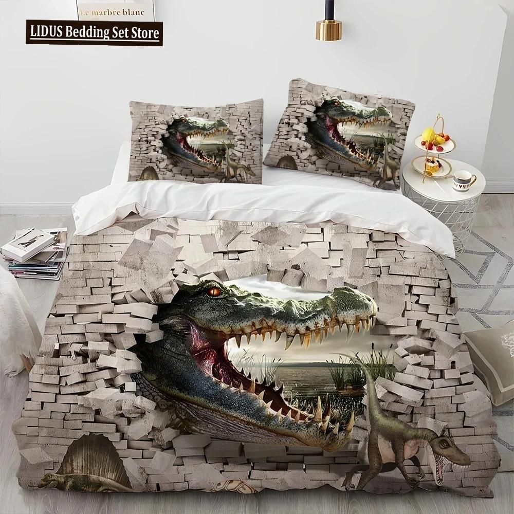 3D Cartoon Dinosaur Illusion Comforter Bedding Set,Duvet Cover Bed Set Quilt Cover Pillowcase,Queen Bedding Set For Boys Gift