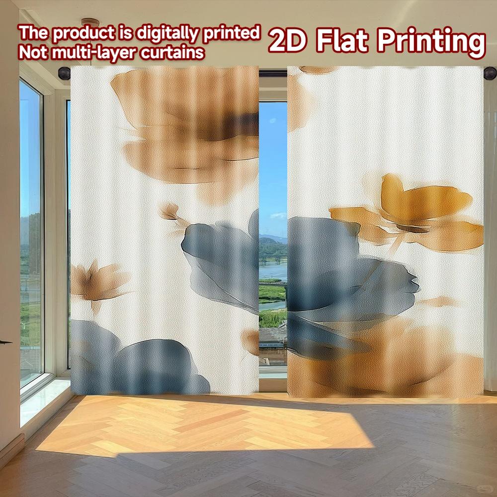 

Set Of 2 Flat Printing Curtains Without Rod Floral Elegance Design New Yearfestival Popular Drapes Polyester Easy Made W100*H70(CM)-Grommet top&2PCS