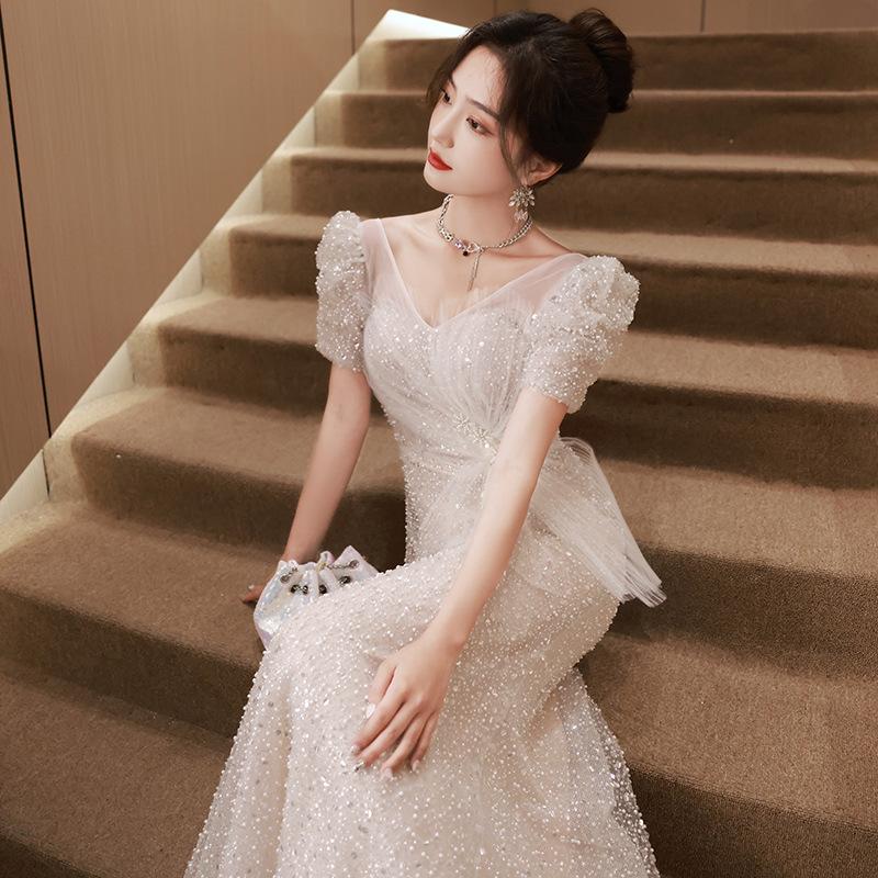 Fishtail Evening Dress Dress Women's 1011 New Light Luxury Niche Birthday Adult Wedding Dress French Hosting Banquet Toasting Clothes